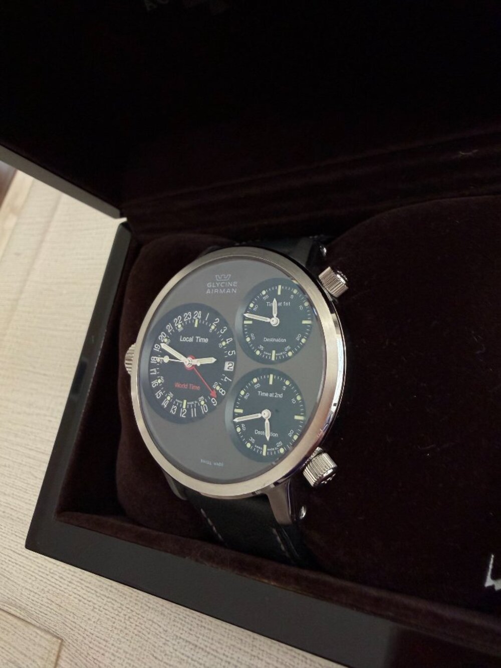 GLYCINE Airman 7  GMT  Triple Automatic Black Grey Swiss Made Watch - Picture 3 of 11